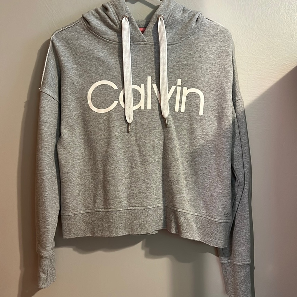 Heather Gray Calvin Klein Lightly Cropped Hoodie